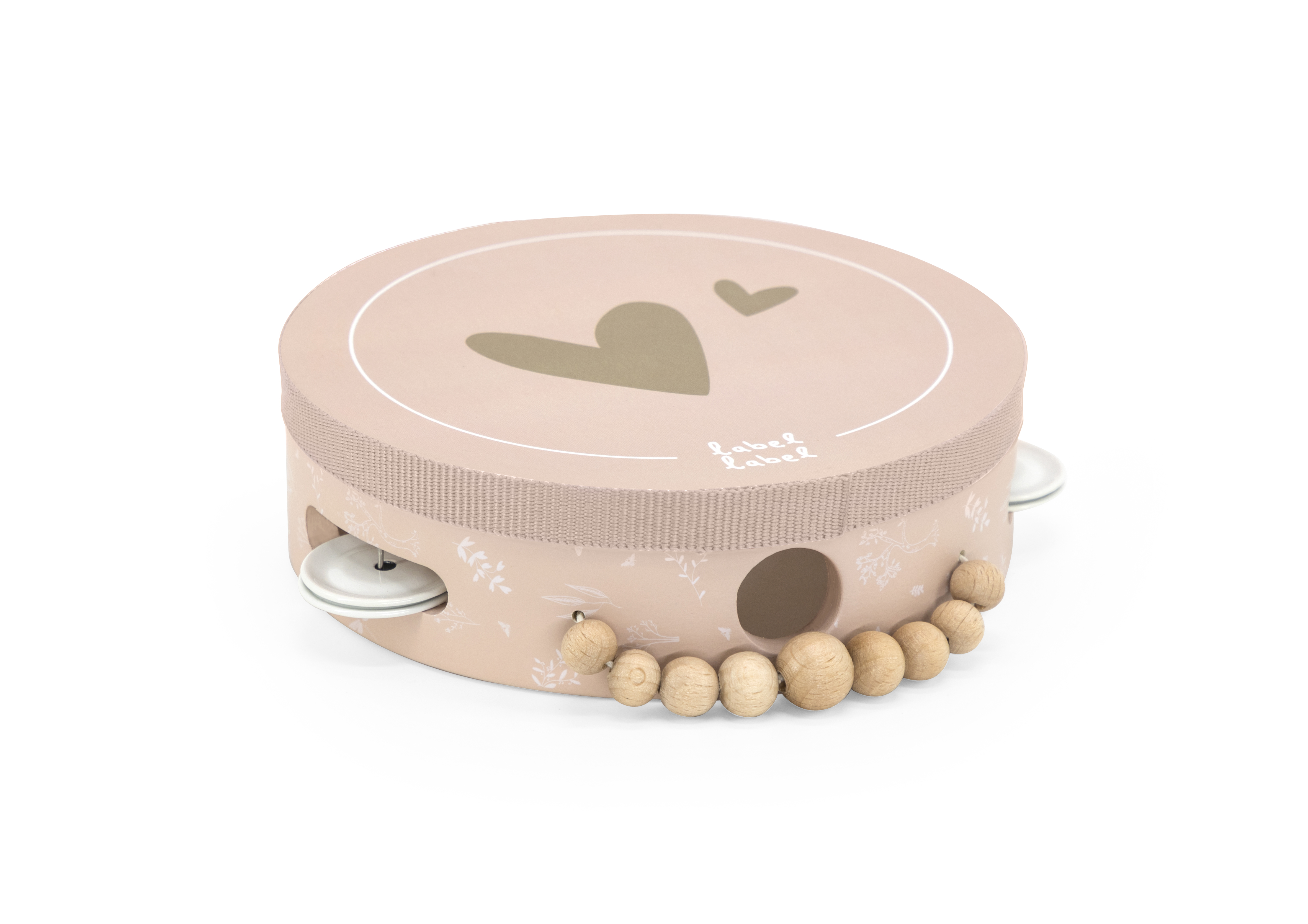 Tamborin Kinder Holz Label Label Rosa
