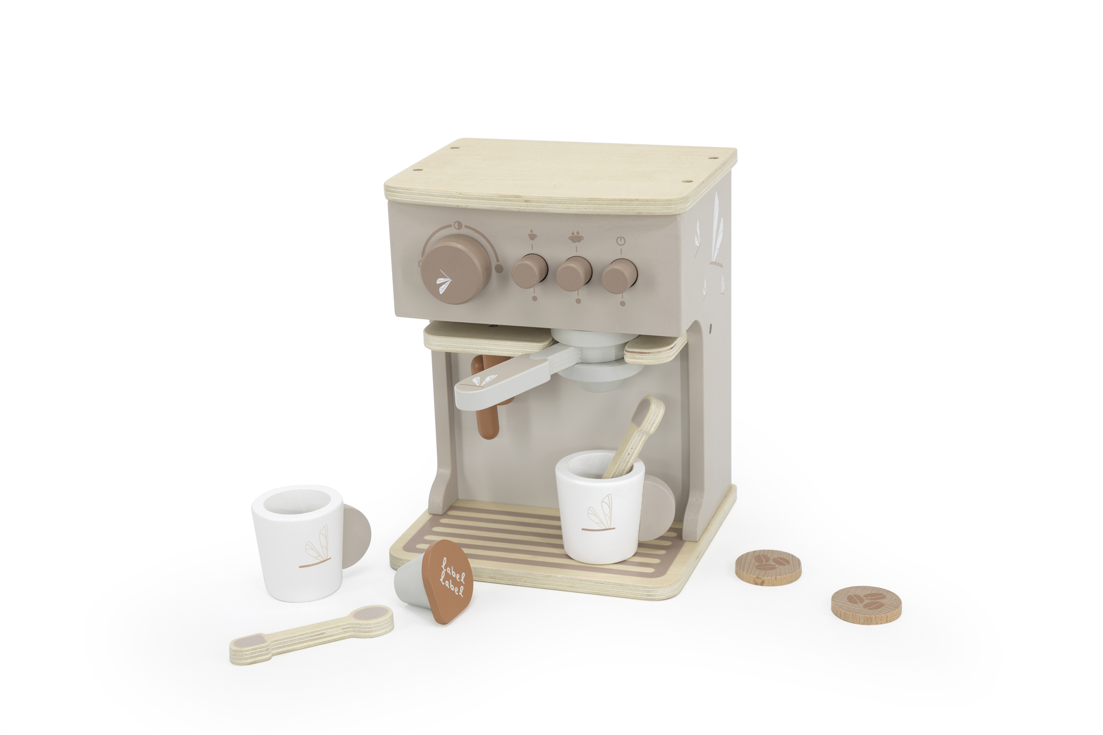 Kaffeemaschine Espresso Kinder Holz Label Label Nougat