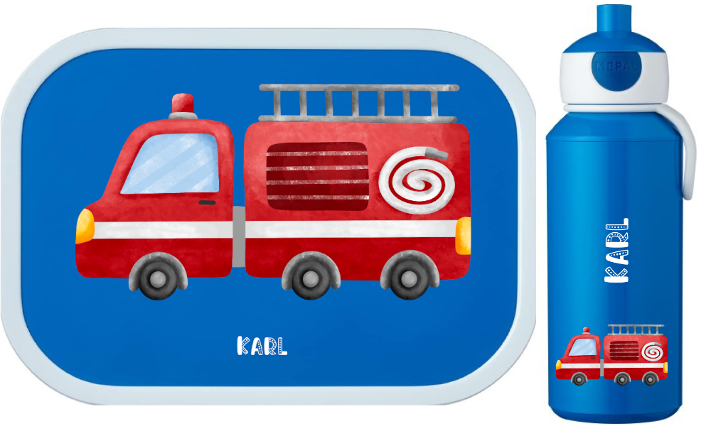 Set Kinder-Brotdose und Trinkflasche - Feuerwehr