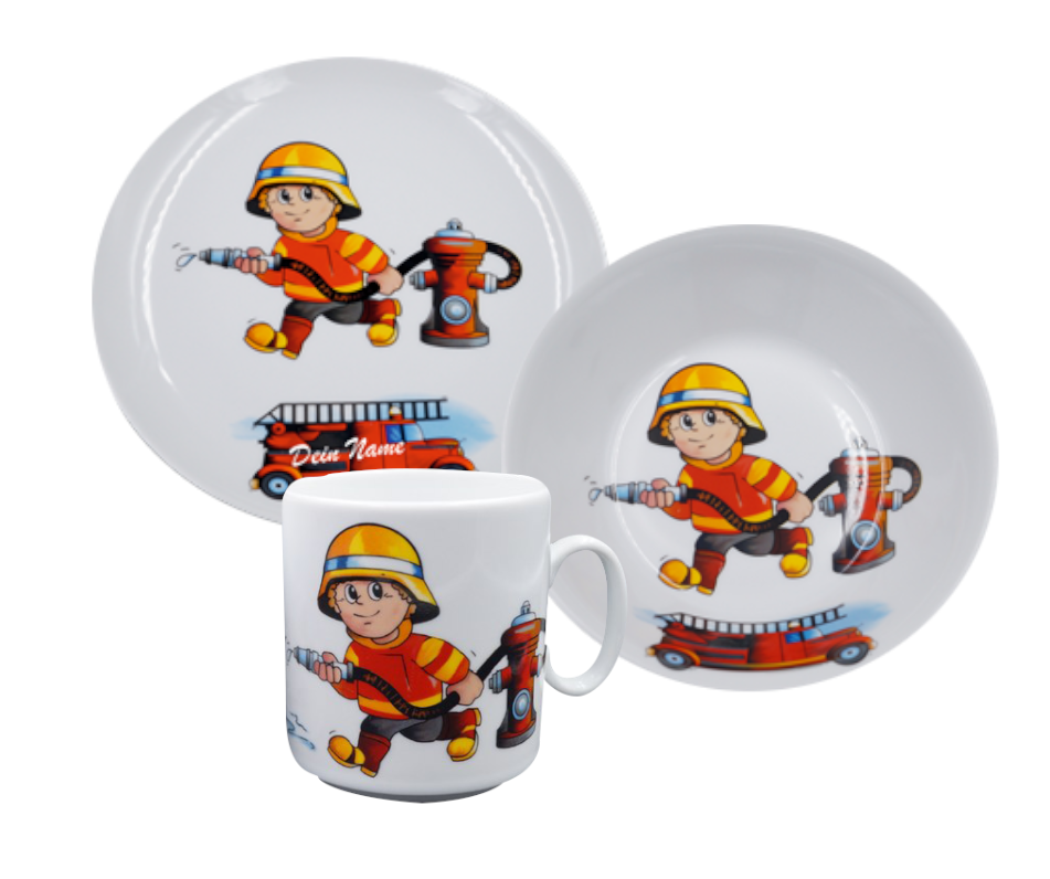 Kindergeschirr - Feuerwehr Porzellan