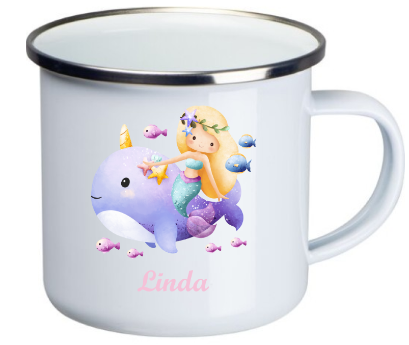 Kinder Emaille-Tasse personalisiert Meerjungfrau