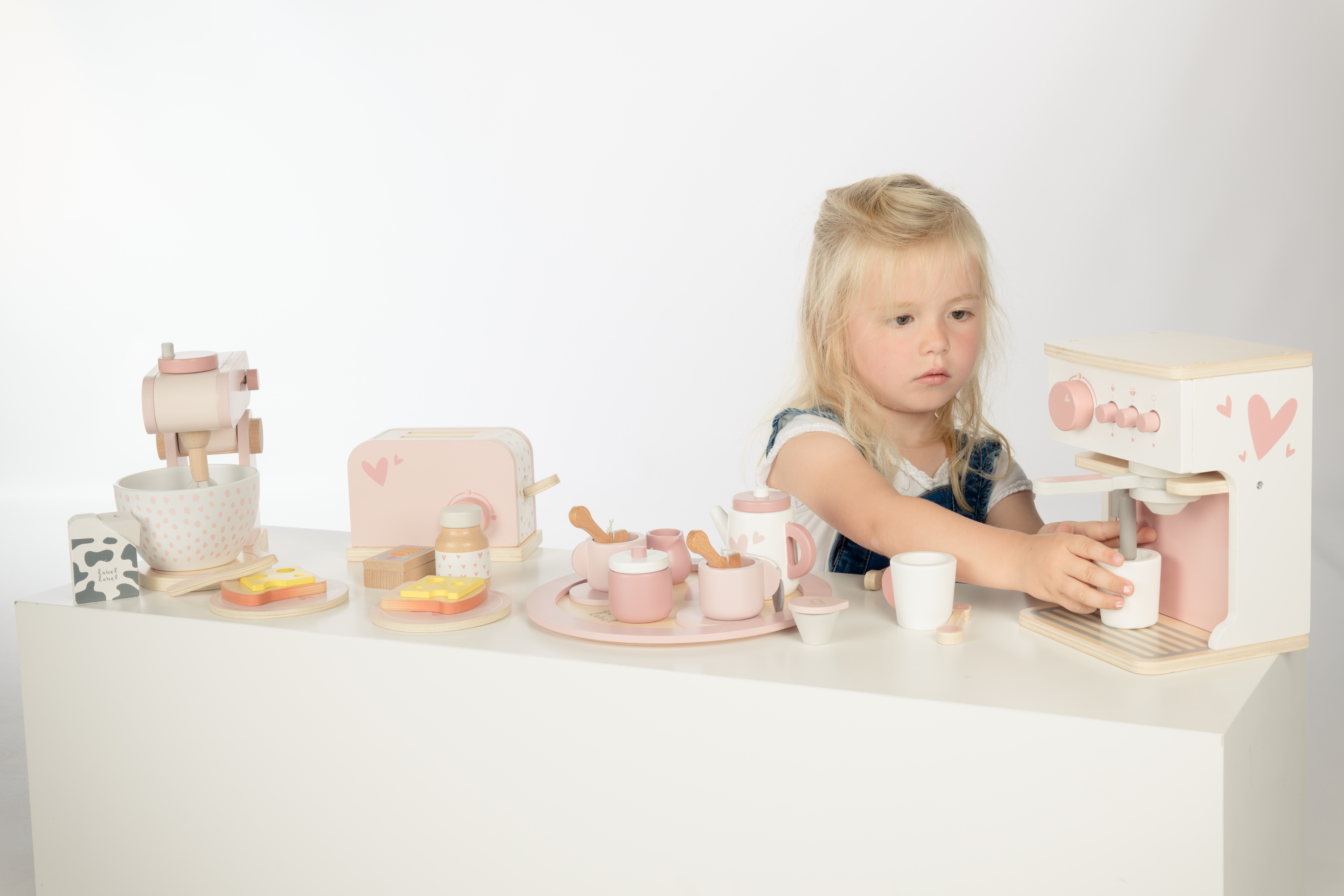 Kaffeemaschine Espresso Kinder Holz Label Label Rosa
