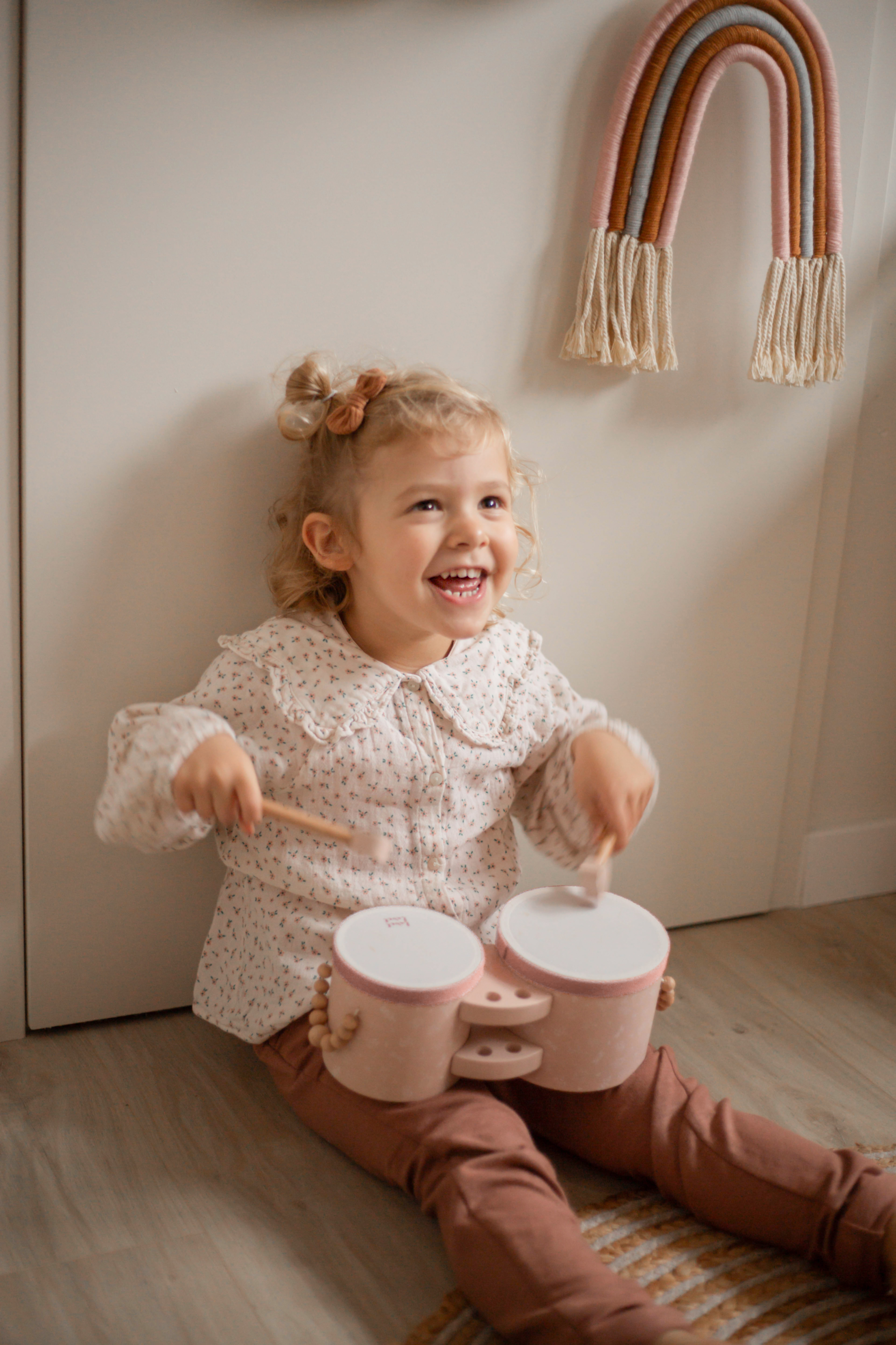 Holz Bongos Kinder Rosa Label Label