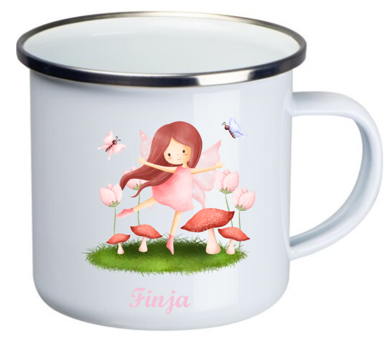 Kinder Emaille-Tasse personalisiert Fee