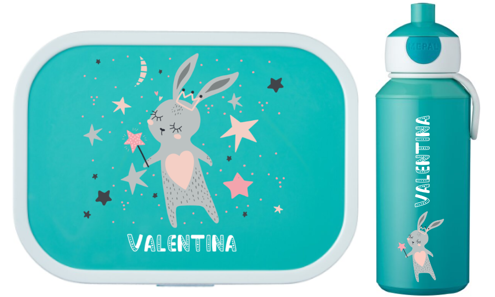 Set Bentobox Trinkflasche personalisiert Kinder Hase