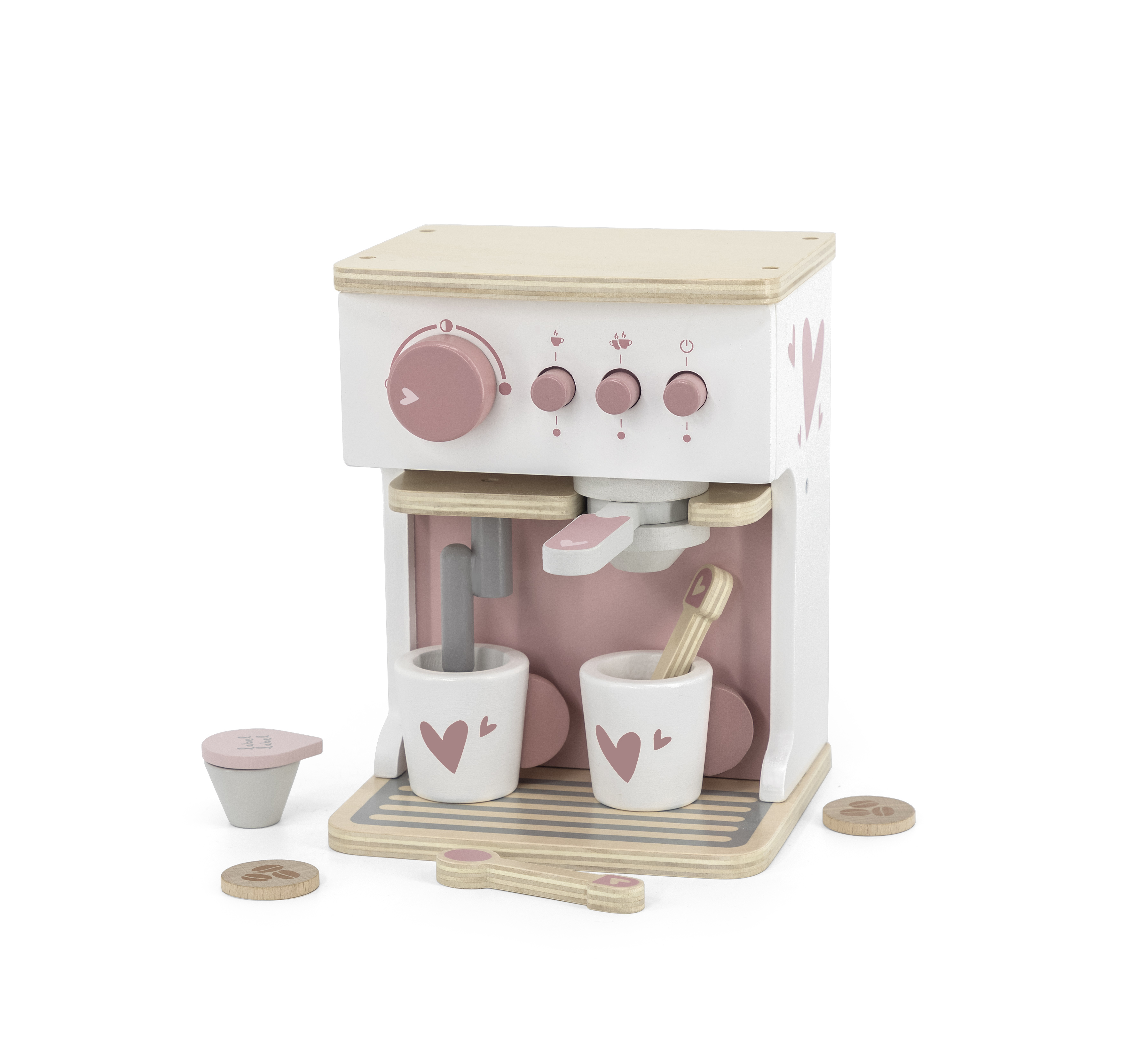 Kaffeemaschine Espresso Kinder Holz Label Label Rosa