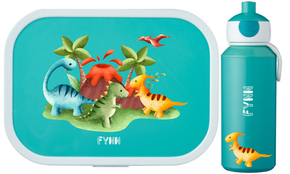 Set Lunchbox Trinkflasche personalisiert Kinder Dino Dinosaurier