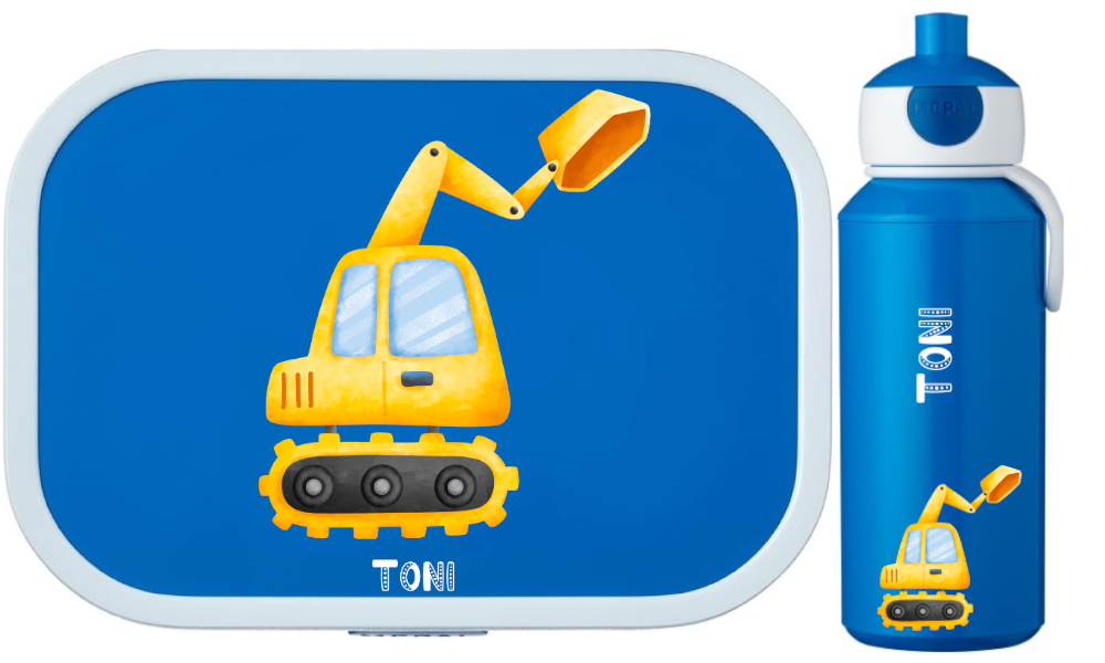 Set Lunchbox Trinkflasche personalisiert Kinder Bagger Set Lunchbox Trinkflasche personalisiert Kinder Bagger