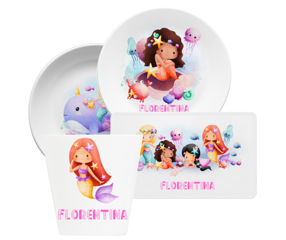 Set Geschirr personalisiert Kinder Meerjungfrau Set Geschirr personalisiert Kinder Meerjungfrau
