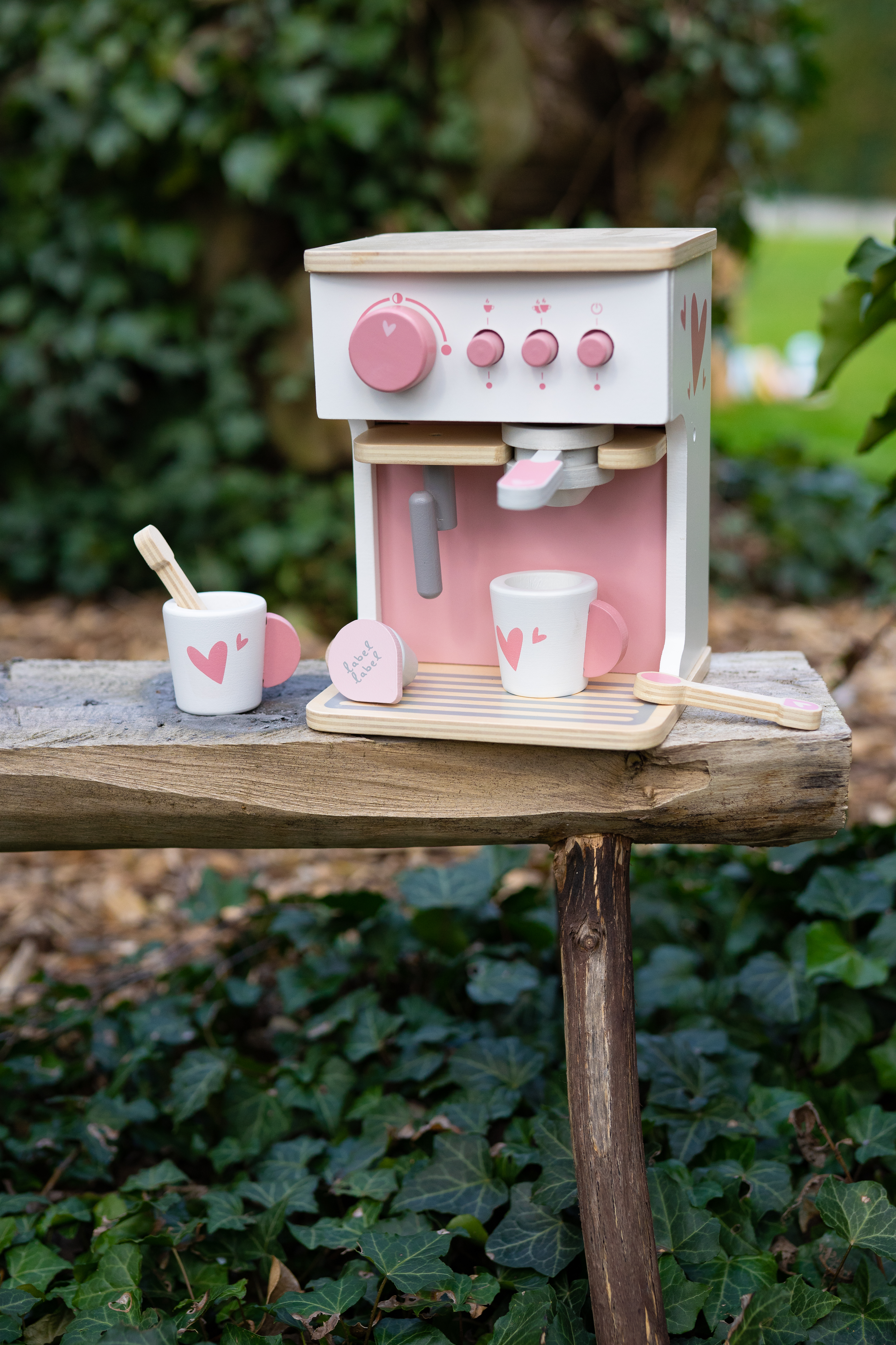 Kaffeemaschine Espresso Kinder Holz Label Label Rosa