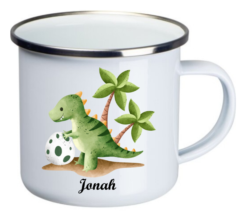 Kinder Emaille-Tasse personalisiert Dinosaurier Dino