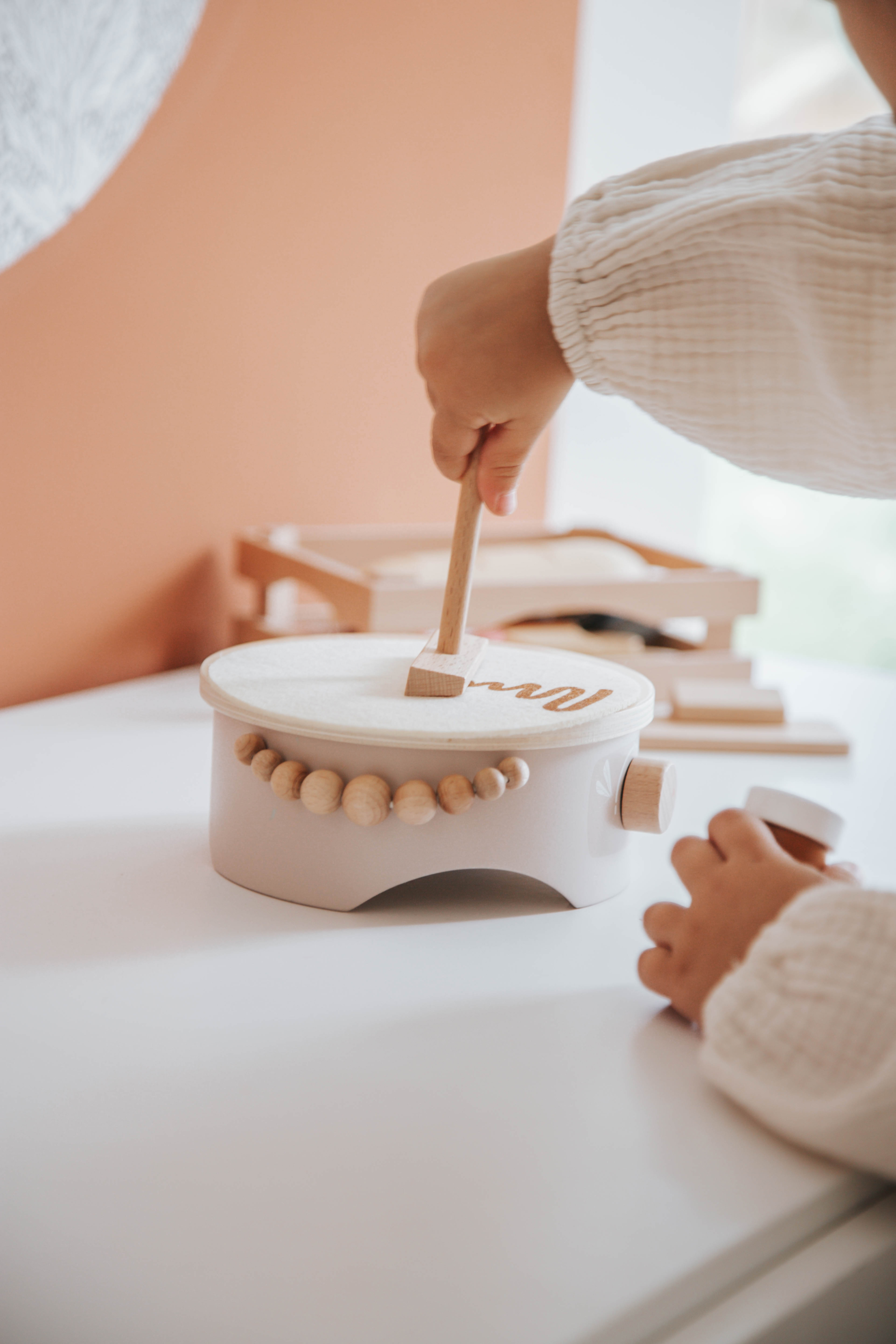 Kinder Holz Label Label Spielzeug Crepe Maker Rosa