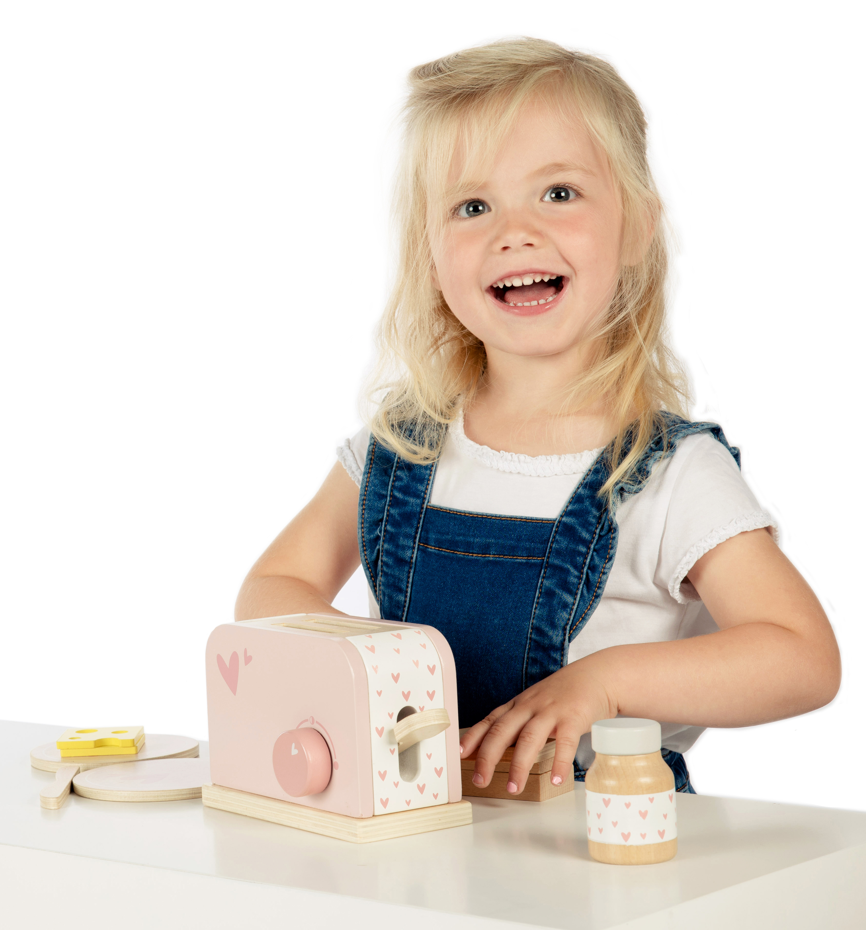 Toaster Kinder Holz Label Label Rosa