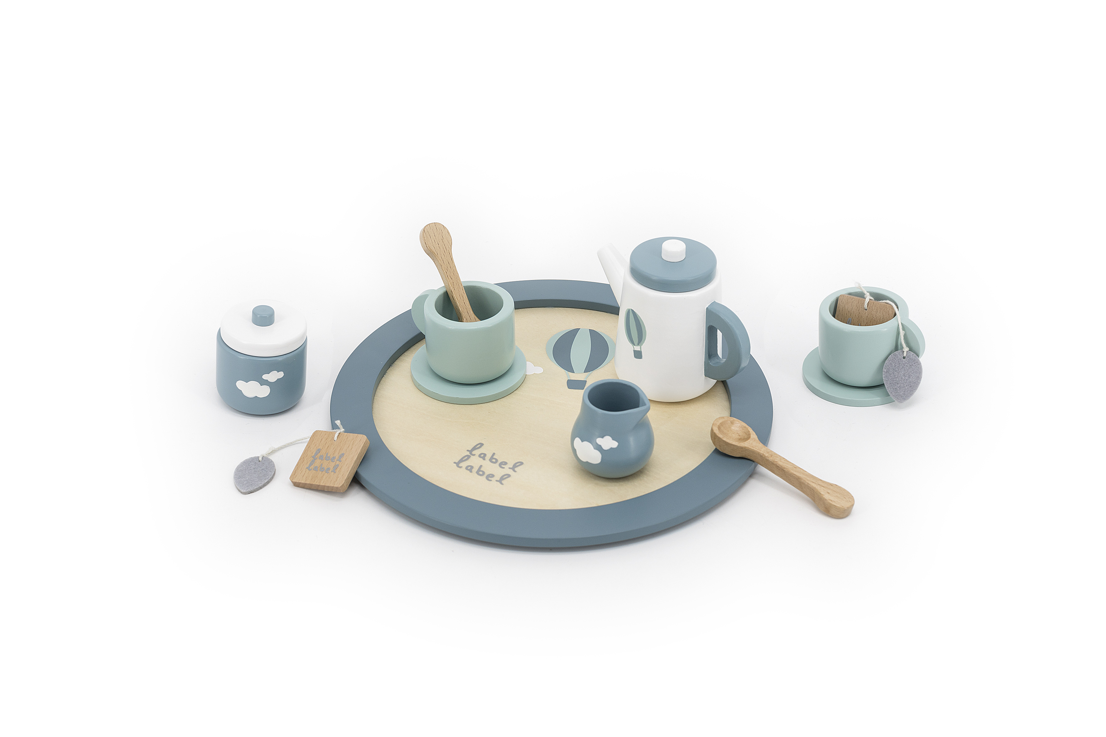Teeservice Set Kinder Holz Label Label Blau