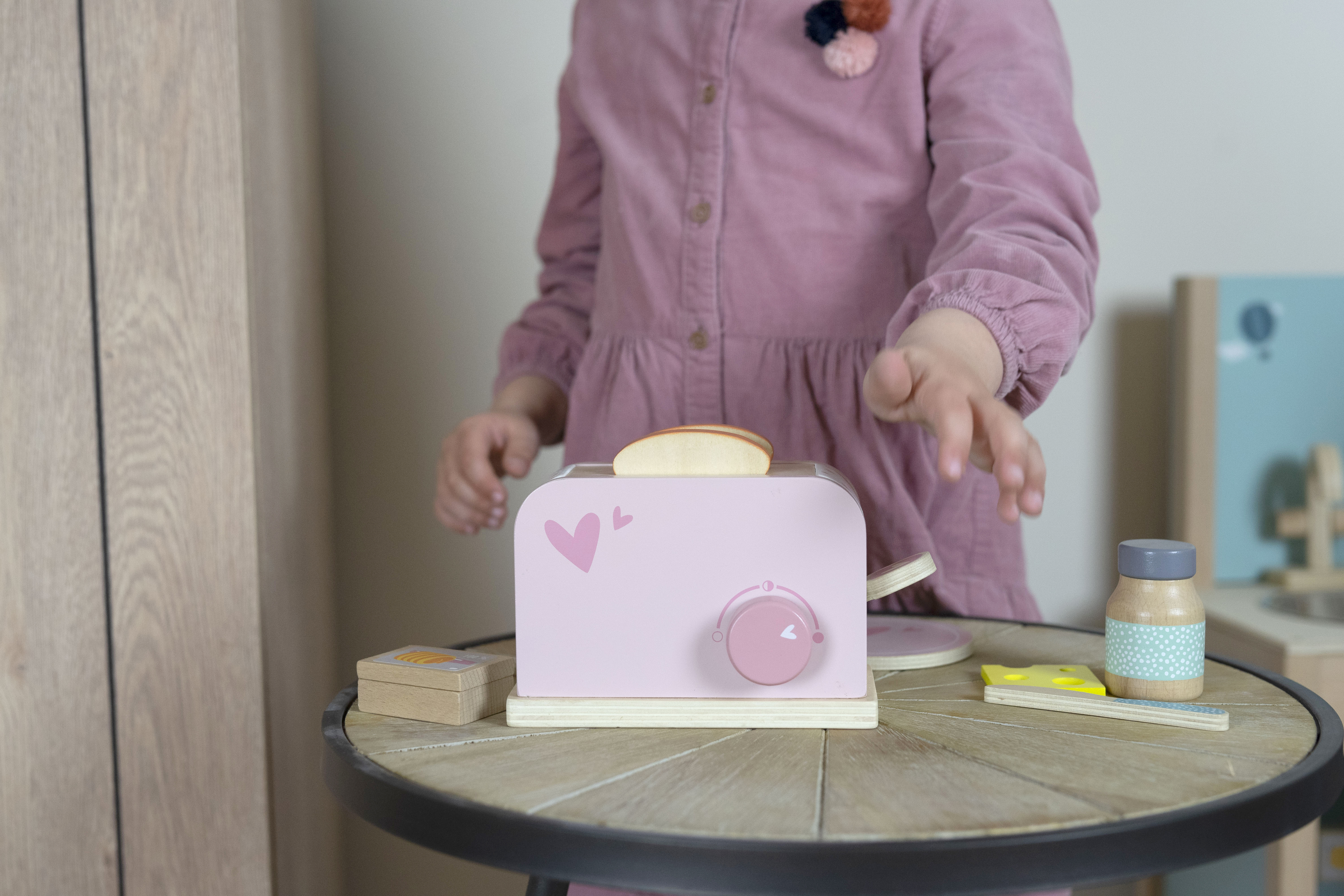 Toaster Kinder Holz Label Label Rosa