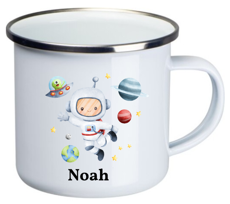 Kinder Emaille-Tasse personalisiert Astronaut