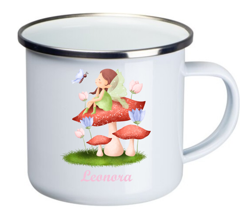 Kinder Emaille-Tasse personalisiert Fee