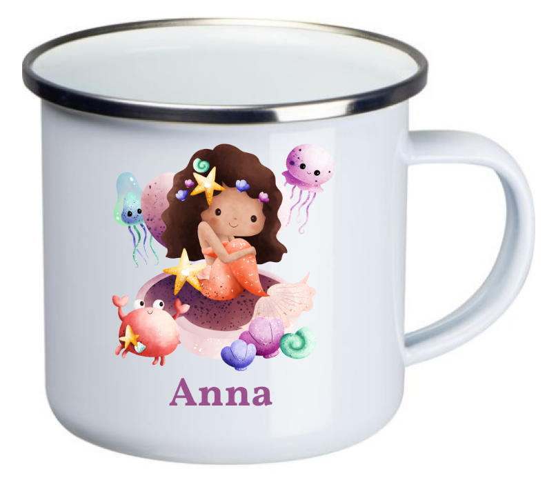 Kinder Emaille-Tasse personalisiert Meerjungfrau