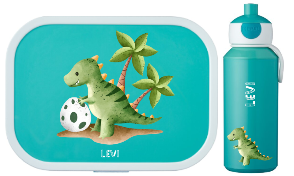 Set Lunchbox Trinkflasche personalisiert Kinder Dino Dinosaurier