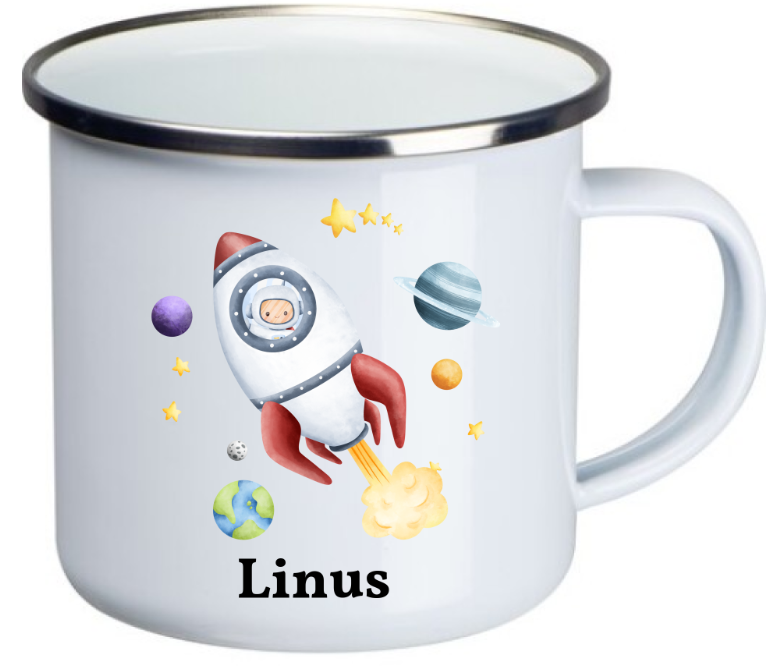 Kinder Emaille-Tasse personalisiert Astronaut