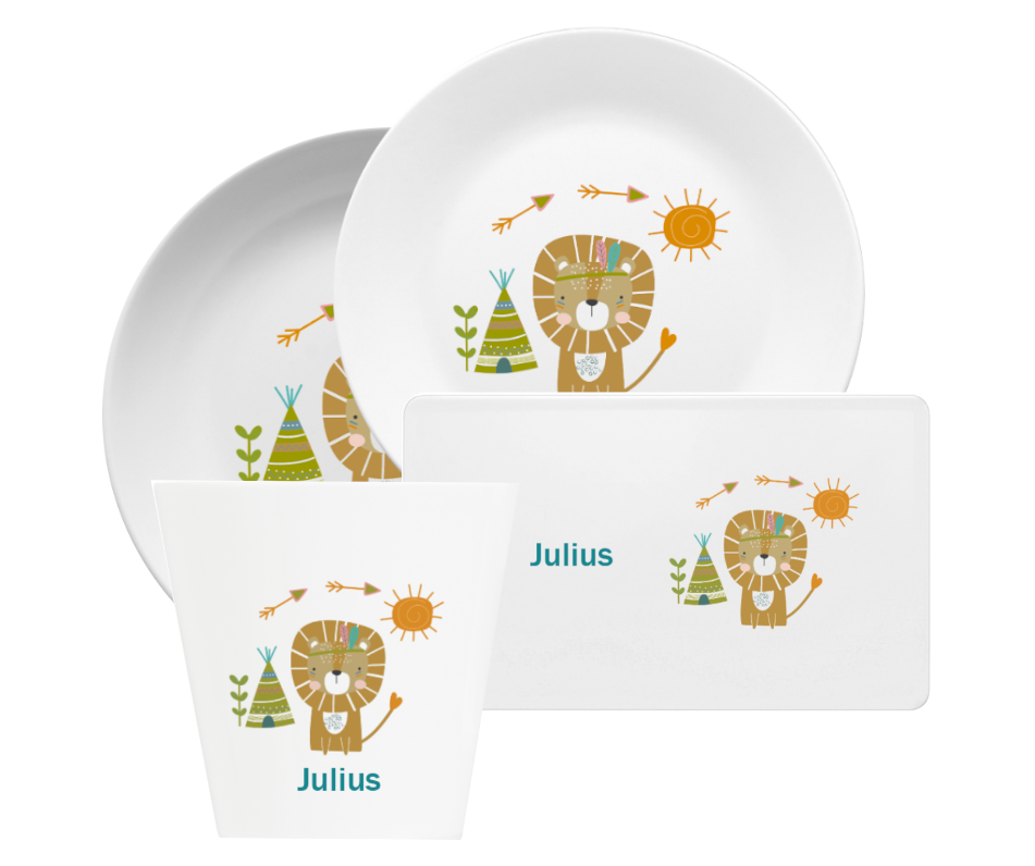 Set Geschirr personalisiert Kinder Löwe Set Geschirr personalisiert Kinder Löwe